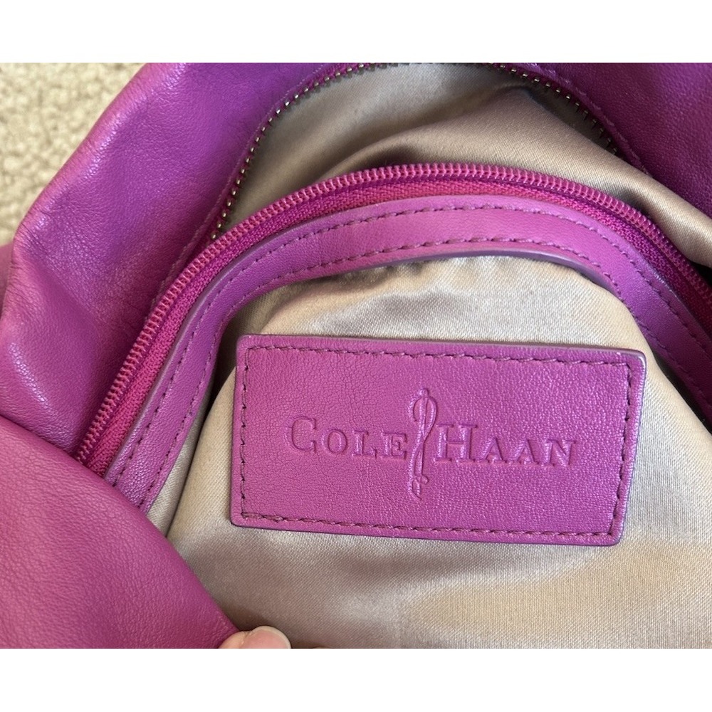 Cole Haan Parker Hobo Cornelia Shoulder Bag Large Beet Pink Purple Leather Purse - Picture 10 of 13